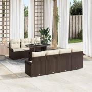 vidaXL Trädgårdsoffset med kudde 8 pcs Brun Poly rattan