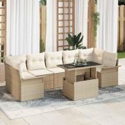vidaXL Trädgårdsoffset med kudde 8 pcs Beige Poly rattan
