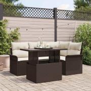 vidaXL Trädgårdsoffset med kudde 5 pcs Brun Poly rattan