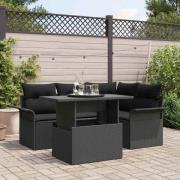 vidaXL Trädgårdsoffset med kudde 5 pcs Svart Poly rattan