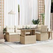 vidaXL Trädgårdsoffset med kudde 6 pcs Beige Poly rattan