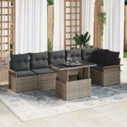 vidaXL Trädgårdsoffset med kudde 7 pcs Grå Poly rattan