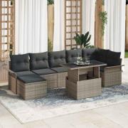 vidaXL Trädgårdsoffset med kudde 8 pcs Grå Poly rattan