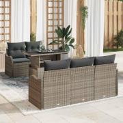 vidaXL Trädgårdsoffset med kudde 6 pcs Grå Poly rattan