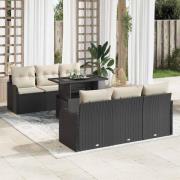 vidaXL Trädgårdsoffset med kudde 7 pcs Svart Poly rattan