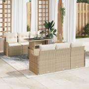 vidaXL Trädgårdsoffset med kudde 7 pcs Beige Poly rattan
