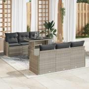 vidaXL Trädgårdsoffset med kudde 7 pcs Ljusgrå Poly rattan