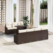 vidaXL Trädgårdsoffset med kudde 8 pcs Brun Poly rattan