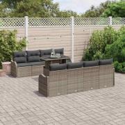 vidaXL Trädgårdsoffset med kudde 7 pcs Grå Poly rattan