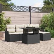 vidaXL Utomhussoffgrupp med kudde 6 pcs Svart Poly rattan