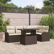 vidaXL Matgrupp med kudde 6 pcs Brun Poly rattan