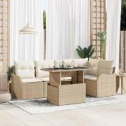 vidaXL Trädgårdsoffset med kudde 6 pcs Beige Poly rattan