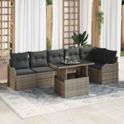 vidaXL Trädgårdsoffset med kudde 7 pcs Grå Poly rattan