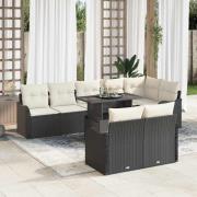 vidaXL Trädgårdsoffset med kudde 9 pcs Svart Poly rattan