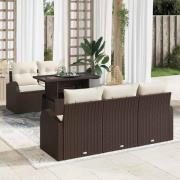 vidaXL Trädgårdsoffset med kudde 6 pcs Brun Poly rattan