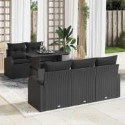 vidaXL Trädgårdsoffset med kudde 6 pcs Svart Poly rattan