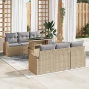 vidaXL Trädgårdsoffset med kudde 7 pcs Beige Poly rattan