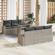 vidaXL Trädgårdsoffset med kudde 7 pcs Ljusgrå Poly rattan