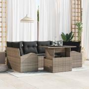 vidaXL Trädgårdsoffset med kudde 7 pcs Grå Poly rattan