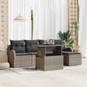 vidaXL Trädgårdsoffset med kudde 6 pcs Grå Poly rattan