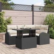 vidaXL Trädgårdsoffset med kudde 5 pcs Svart Poly rattan
