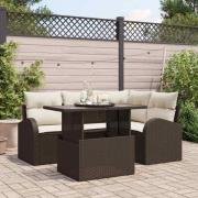 vidaXL Trädgårdsoffset med kudde 5 pcs Brun Poly rattan