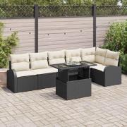 vidaXL Trädgårdsoffset 7 pcs Svart och gräddvit 100 x 55 x 73 cm