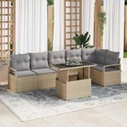 vidaXL Trädgårdsoffset med kudde 7 pcs Beige Poly rattan