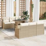 vidaXL Trädgårdsoffset 7 pcs beige och gräddvit 100 x 55 x 73 cm