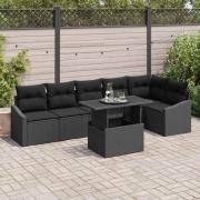 vidaXL Trädgårdsoffset med kudde 7 pcs Svart 100 x 55 x 73 cm