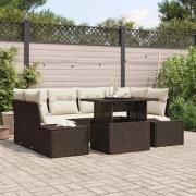 vidaXL Trädgårdsoffset 7 pcs Brun och gräddvit 100 x 55 x 73 cm