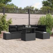 vidaXL Trädgårdsoffset med kudde 6 pcs Svart Poly rattan