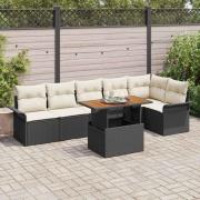 vidaXL Trädgårdsoffset 7 pcs Svart och gräddvit 100 x 55 x 73 cm
