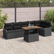 vidaXL Trädgårdsoffset med kudde 7 pcs Svart 100 x 55 x 73 cm