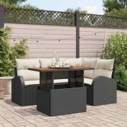 vidaXL Trädgårdsoffset 5 pcs Svart och gräddvit 100 x 55 x 73 cm