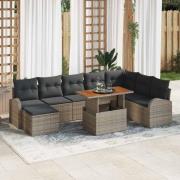 vidaXL Trädgårdsoffset 9 pcs Grå Poly rattan, pulverlackerad stål