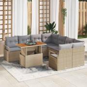 vidaXL Trädgårdsmöbelset med kudde 9 pcs Beige, grå 100 x 55 x 73 cm