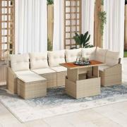 vidaXL Trädgårdsmöbelset med kudde 8 pcs Beige, Kräm