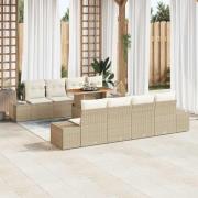 vidaXL Trädgårdsmöbelset med kudde 9 pcs Beige, Kräm 100 x 55 x 73 cm