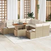 vidaXL Trädgårdsmöbelset med kudde 9 pcs Beige, Kräm 100 x 55 x 73 cm