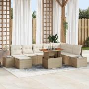 vidaXL Trädgårdsmöbelset med kudde 9 pcs Beige, Kräm