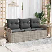 vidaXL Trädgårdsoffset med kudde med lagring 3 pcs Ljusgrå Poly rattan