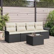 vidaXL Trädgårdsoffset med kudde 5 pcs Svart och kräm 55 x 55 x 37 cm