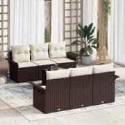 vidaXL Trädgårdsoffset med kudde 7 pcs Brun och Kräm 55 x 55 x 37 cm