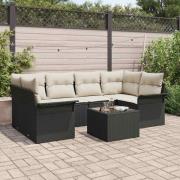 vidaXL Trädgårdsoffset med kudde 7 pcs Svart, Grädde 55 x 55 x 37 cm