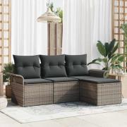vidaXL Trädgårdsoffset med kudde med lagring 4 pcs Grå Poly rattan
