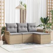 vidaXL Trädgårdsoffset med kudde med lagring 4 pcs Beige Poly rattan