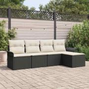 vidaXL Trädgårdsoffset med kudde med lagring 5 pcs Svart Poly rattan
