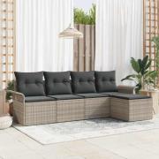 vidaXL Trädgårdsoffset med kudde med lagring 5 pcs Ljusgrå Poly rattan
