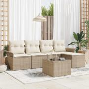 vidaXL Trädgårdsoffset med kudde med lagring 6 pcs Beige Poly rattan
